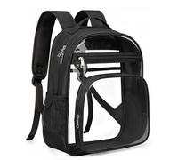 Soimeat Clear Backpack for Girls Boys, Sturdy Fabric & PVC See Through Backpack with Reinforced Strap, Back to School Bag, Black, Large(17"H), Modern, Minimalist