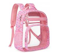 Soimeat Clear Backpack for Girls Boys, Sturdy Fabric & PVC See Through Backpack with Reinforced Strap, Back to School Bag, Pink Rainbow, Large(17"H)