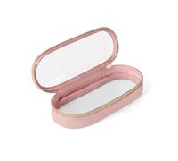 Soimeat Clear Travel Makeup Brush Holder, Leather Makeup Brush Toiletry Bag, Portable Cosmetic Brush Case, Transparent Waterproof Makeup Brush Storage Bag, Pink, Large