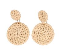 SOIMISS 1 Pair Double Circle Rattan Earrings Lightweight Wooden Handmade Braided Dangle Ear Pendants for Women Party Wear and Daily Dressing Natural Style