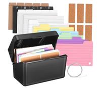 SOIMISS 1 Set Black Desktop Index Card Organizer with Binder Rings Ruled Note Cards and Storage Box for Study Office and Home Use User Friendly and Capacity