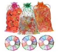 SOIMISS 100 Pcs Small Organza Drawstring Bags Vibrant Mesh Candy Favor Bags with Gold Star Moon Pattern for Wedding Party Packaging