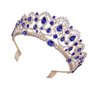SOIMISS 1Pc Baroque Wedding Crown with Comb Rhinestone Headdress for Brides Elegant Golden and Blue Bridal Headband for Weddings Proms and Parties