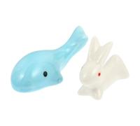 SOIMISS 2 Pcs Ceramic Calligraphy Brush Pen Holder Set, Blue Whale and Large Rabbit Design, Multipurpose Writing Brush Support for Chinese Calligraphy and Art Storage