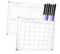 SOIMISS 2 Pcs Clear Acrylic Magnetic Fridge Whiteboard with Weekly and Monthly Planner Slip Dry Erase Board for Kitchen Office Wall Organization and Note Taking