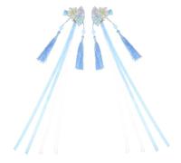 SOIMISS 2 pcs Japanese Style Fan Hair Clips for Women Blue Floral Tassel Ribbon Hair Accessories Elegant Decorative for Party Daily Wear Dating Unique Graceful Design