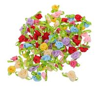 SOIMISS 250pcs Mini Satin Ribbon Rose Flowers with Leaves Fabric Flower Heads for DIY Sewing Craft Wedding Decoration Portable and Maintenance Appliques