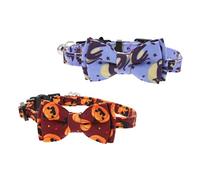 SOIMISS 2pcs Adjustable Halloween Cat Collars with Bell and Bowknot Decorative Pet Necklaces for Cats and Puppies Stylish Party Accessories with and Bat Design