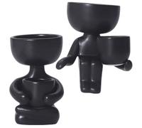 SOIMISS 2pcs Ceramic Succulent Planter Pots with Human Design for Small Plants Cute Desktop Flower Holders for Home Office Decor Sturdy and Stylish Bonsai Planters in Black