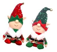 SOIMISS 2pcs Christmas Elf Plush Figure Set with Red and Green Hats, Two
