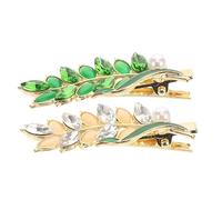 SOIMISS 2pcs Decorative Rhinestone Leaf Hair Barrettes Crystal Duckbill Clips for Women Wedding Party and Daily Styling, Vintage Green and White Hair Pins Accessories
