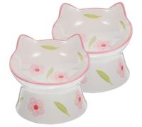 SOIMISS 2Pcs Elevated Ceramic Cat Bowls with Neck Protection, Raised Pet Feeding Bowls for Cats and Puppies, Anti-Spill Slant Design Water and Food Dish for Indoor Use