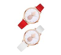 SOIMISS 2pcs Fashion Quartz Watches with Pineapple Pattern for Students, Casual and Stylish Wristwatch Set Featuring Smooth Pu Strap and Comfortable Alloy Build, for School Or Party Use