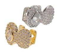 SOIMISS 2pcs Hip-hop Mouth Grills with Cubic Zirconia Removable Gold Silver Tooth Caps for Comfortable Fit Bling Teeth Jewelry for Men and Women Halloween Party