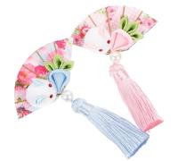 SOIMISS 2pcs Kimono Hair Clip Set Fan Shape Tassel Hairpin Easy to Clip Cloth and Alloy Material Decorative Hair Accessories for Engagements and Easter Day