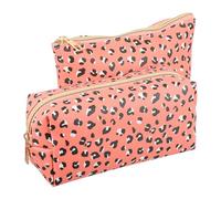 SOIMISS 2pcs Leopard Printed Cosmetic Bags Pu Material Zipper Design Chic Fashion Toiletry Storage Bags for Traveling Can Be Placed Directly in Suitcase
