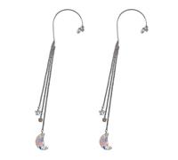 SOIMISS 2pcs Long Tassels Ear for Non Pierced Ears, Moon and Star Design, Copper and Crystal Material, Easy to Put and Take, Stylish Accessories for Club and Wedding