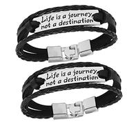 SOIMISS 2pcs Mens PU Leather Wrap Bracelets with Inspirational Quotes Braided Goth Wristbands for Cosplay Halloween Daily Wear Metal Closure Stylish Decorative Accessories