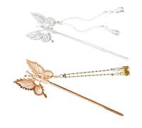 SOIMISS 2pcs Metal Butterfly Hair Sticks Elegant Chignon Pins for Women Smooth Lightweight Hair Accessories Stylish Silver and Gold Bun Holders