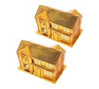 SOIMISS 2pcs Plastic Gold Ancestral Worship Houses for Tomb Sweeping Day, Elegant Luxury Sacrificial Offering Accessories for Qingming Festival and Funeral Rituals