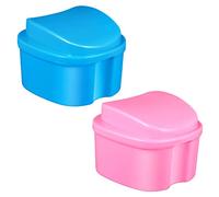 SOIMISS 2Pcs Portable Denture Case Set Travel Sized Container with Lid for Dentures Durable Material Compact Design for Easy Storage and Carrying Modern Appearance Light Blue