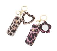 SOIMISS 2pcs Portable Lipstick Storage Bag Leopard Print Design Mini Mirror and Keychain for Travel Makeup Pouch Bags for Daily Use