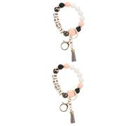 SOIMISS 2pcs Silicone Bead Keychain Wristlet Beaded Bracelet Car Keys Ring Holder Tassel Pendant for Keys Fob