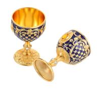 SOIMISS 2pcs Vintage European Metal Goblet Retro Embossed Chalice with Gold and Translucent Blue Finish Medieval Style Wine Cup for Formal Banquets Halloween Religious Ceremonies
