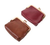 SOIMISS 2pcs Vintage Pu Leather Coin Purse for Women with Large Capacity and Portable Design, Retro Metal Kiss Lock Wallet in Red and Brown, for Travel and Daily Use