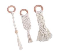 SOIMISS 3 Pcs Hand Knitted Cotton Rope and Beech Wood Teether Rods Grinding Ergonomic for Teething Play