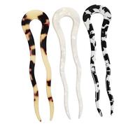 SOIMISS 3 Pcs u Shaped Hair Forks for Women Acetate Twisted Hair Pins in Light Tortoise Cow Print and Cream Colors Styling for Buns and Updos
