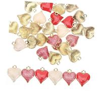 SOIMISS 30pcs Heart Shaped Alloy Charms for Jewelry Making DIY Craft Pendants Decorative Accessories Pink Gold Glitter Red White Pearlized Finishes