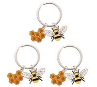SOIMISS 3pcs Adorable Cartoon Bee Keyring Durable Bee Pendant Keychain Creative Honeycomb Design for Boys and Girls Friends Decorative Key Ring for Bags Wallets Phones