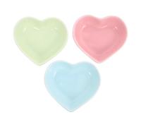 SOIMISS 3PCS Ceramic Hamster Feeding Bowls Heart-shaped Pet Feeder Bowls for Hamsters Squirrels and Small Rodents Pastel Pink Green Blue