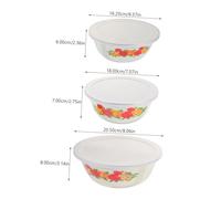 SOIMISS 3Pcs Enamelware Salad Bowls with Lids Floral Pattern Lightweight Food Storage Mixing Bowls for Soup Noodles Snacks Camping Home Use