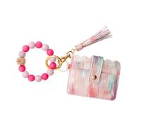 SOIMISS 3pcs Fluorescent Silicone Bead Key Bracelet Leather Tassel Comfortable Wristlet Keychain for Travel Shopping and Fitness The Dark Design