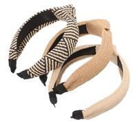 SOIMISS 3pcs Hand Woven Raffia Straw Headbands Wide Knotted Hairbands for Women Girls Vacation Beach Hair Accessories White Black Brown