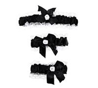 SOIMISS 3pcs Lace Wedding Garter for Bride Set, Leg Collar Bracelet, Black Garter Belt with Bowknot for Prom Dance Cosplay Party Wedding, Party Women and Girls