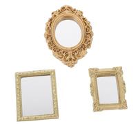 SOIMISS 3pcs Mini House Layout Props Decoration Miniature Dollhouse Mirror Small Tiny Mini House Ornament Dolls Retro Decor Mini House Decors Mini House Adornment Golden Plastic