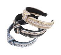 SOIMISS 3Pcs Rhinestone Pearl Beaded Headbands for Women Knotted Wide Hairbands with Sequins and Sparkling Crystals Elegant Bejeweled Hair Accessories for Daily and Beige Blue Black
