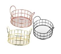 SOIMISS 3pcs Round Wire Storage Baskets with Ears Mini Makeup Organizing Tray in Gold Rose Gold Black for Desktop Home Office Cosmetics Fruit Snack Storage and Desk Organization