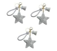 SOIMISS 3pcs Star Keychain Pentagram Key Holder Rhinestone Decor Keyring Pu Crystal Keychain Ornament Bag Accessory