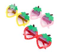 SOIMISS 3pcs Strawberry Shaped Sunglasses for Fun Fruit Eyeglasses in Red Pink Yellow Cute Girl Accessories for Tropical Luau Beach Birthday Party and Fancy Dress