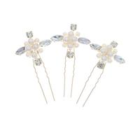 SOIMISS 3Pcs U Shape Hair Pins Flower Rhinestone Bridal Hair Accessories for Weddings Proms Parties Elegant Gold Tone