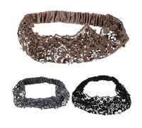 SOIMISS 3pcs Wide Lace Headband for Women's Hair Grey Non-slip Stretch Hair Wrap Pearl Beads Floral Turban Band for Party Fashion