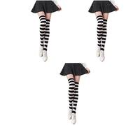 SOIMISS 3pcs Wide Striped Stocking Women's Knee High Socks Girls White over The Knee Socks for Fashion and Comfort