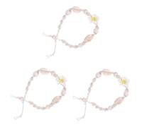 SOIMISS 3pcs Women Adjustable Beach Style Anklet Bracelet Hawaiian Flower Shell Beaded Sandal Jewelry for Girls Decorative Foot Accessory with Small Yellow Flower for