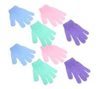 SOIMISS 4 Pairs Exfoliating Nylon Shower Gloves Body Scrub Mitts for Bathing All Skin Types Elasticized Wrist Fit Left and Right Hand Cleaning and Dead Skin Removal Random Color