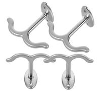 SOIMISS 4 Pcs Zinc Alloy Double Prong Ceiling Hooks Sturdy Retro Coat and Hat Hooks for Bedroom Bathroom Closet Wide Use Key Holder Rack with Matte White Finish
