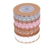 SOIMISS 4 Rolls of Self-Adhesive Cotton Ribbon Color Slant Weaving Style Pattern, 2 Yards Each, and Attractive Packaging Band for Party, Celebration, and Scrapbooking